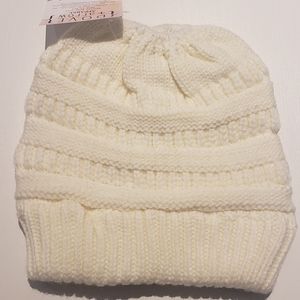 Knitted Messy Bun Hat White